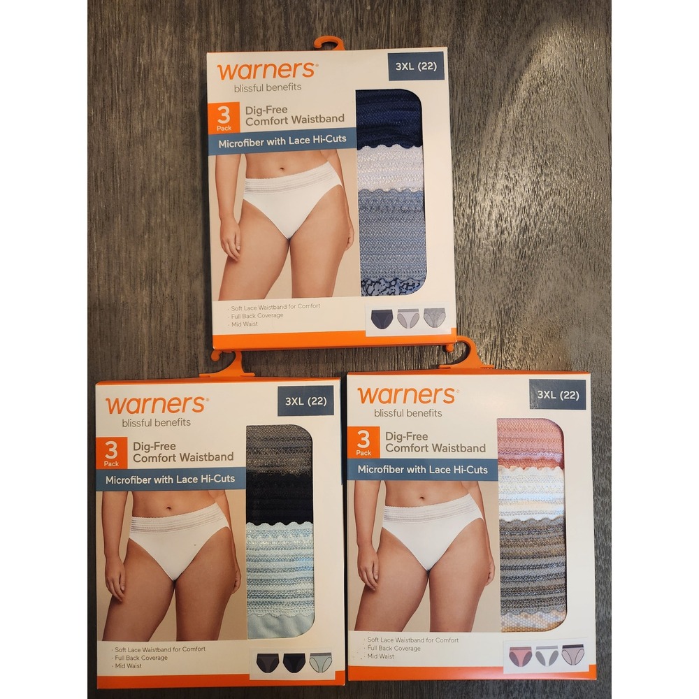 Warners Blissful Benefits Microfiber Lace Hi-Cut Panties 3XL 22 9-Pack Bundle
